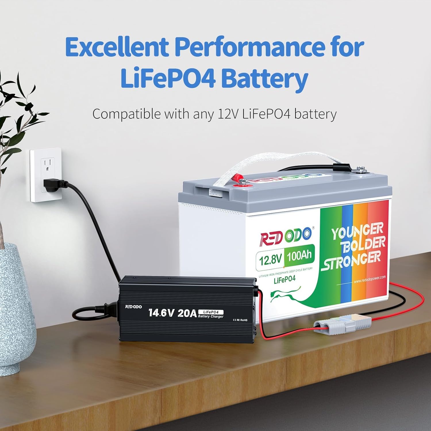 Redodo 12V 100Ah LiFePO4 Battery with 14.6V 20A Charger, Low-Temp Protection, Group 31 Lithium Battery Built-in 100A BMS, 4000+ Deep Cycles, Ideal for Trolling Motor, Boat, RV, Off Grid, Cold Areas