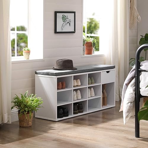 Miniatura 3 de VASAGLE CUSTOS Collection ULHS24WT - Banco de zapatos, banco de almacenamiento con asiento acolchado, banco de entrada con 15 compartimentos, para
