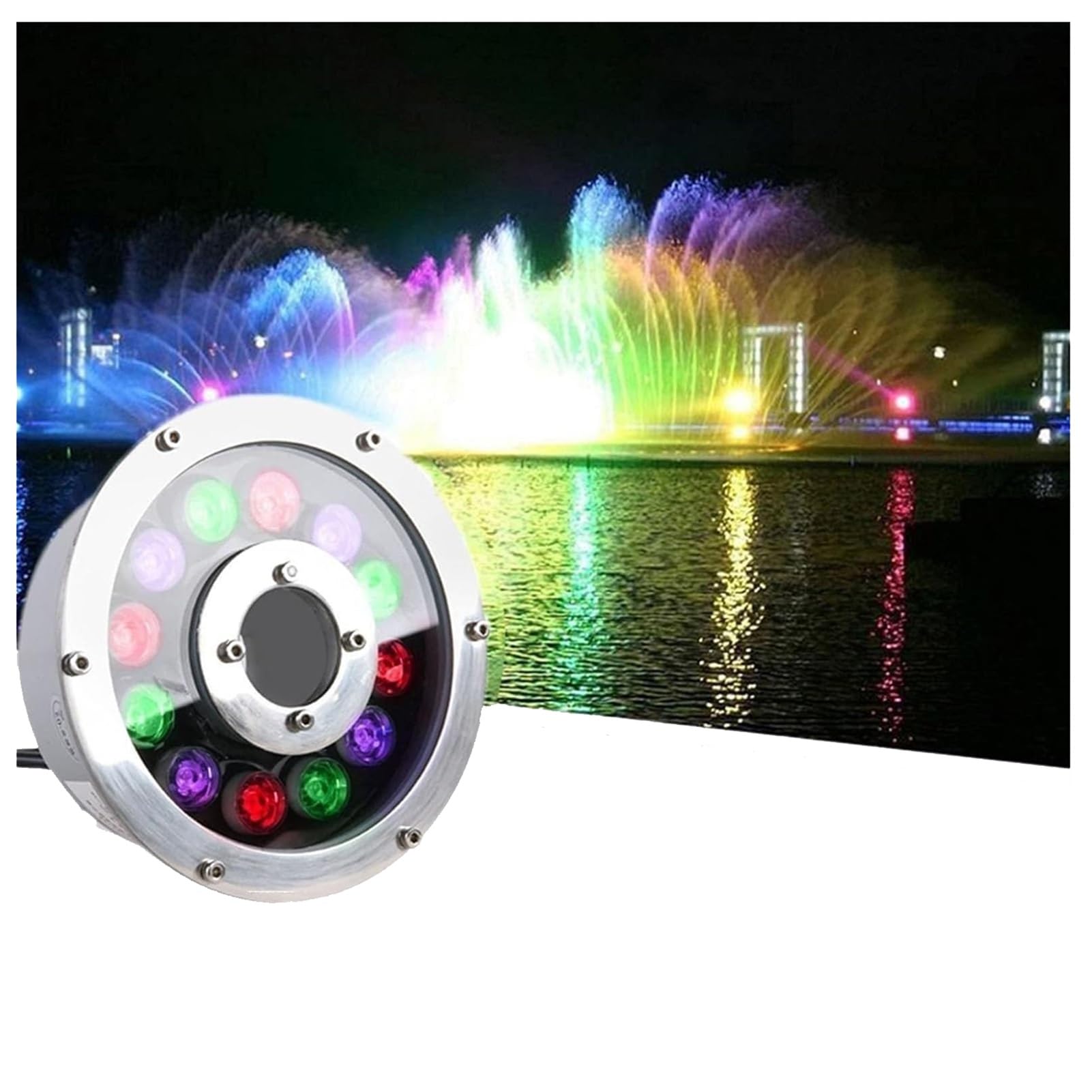 LED-Ring Brunnen Leuchte - Unterwasser-Teichbeleuchtung, IP68 Wasserdichter Edelstahl-Tauchstrahler, 12V Poolleuchten Mit Mittlerem Loch, Landschaftsbeleuchtung(Red,12W(12V))