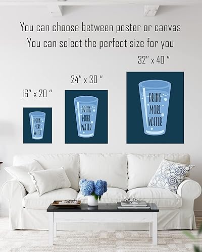 Miniatura 10 de Govivo Bebe más agua - Impresión artística para decoración de pared con un fondo azul oscuro - Obra de arte sin marco de 8 x 10 pulgadas impresa en