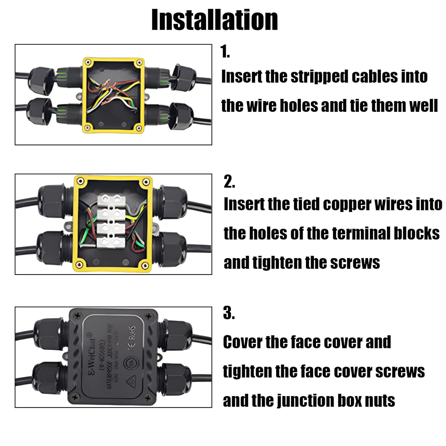 Waterproof 4 Way Junction Box, 2 PCS IP68 Underground Electrical Box with Terminal Block for Landscape Lighting, Garden Lights, Solar Power
