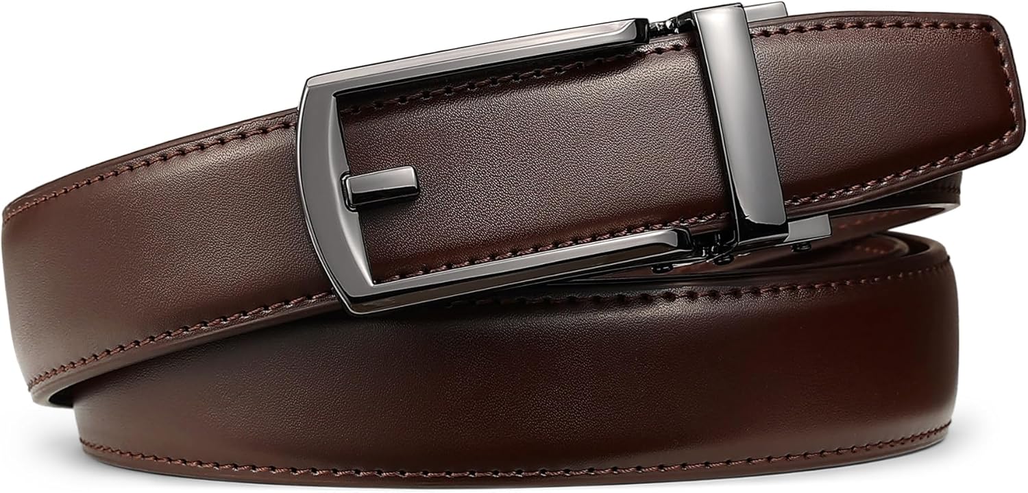Founders & C Mens Ratchet Belt Leather Click 1 1/4" with Slide Buckle, Casual Dress Belt Adjustable - Image 2