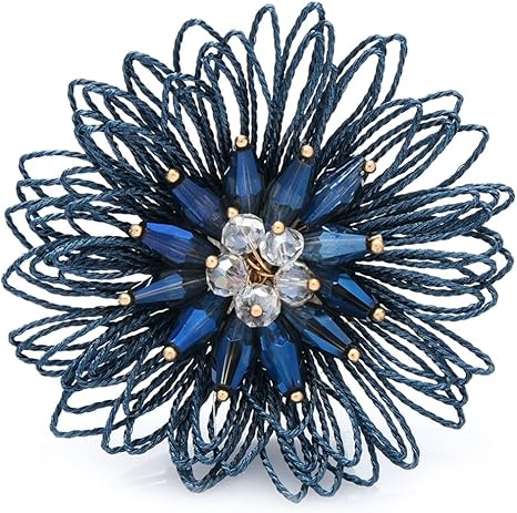 Spilla Floreale A Forma Di Corona Blu Con Cristalli E Perle, Per Donna, 4x4x1,4 Cm - 2
