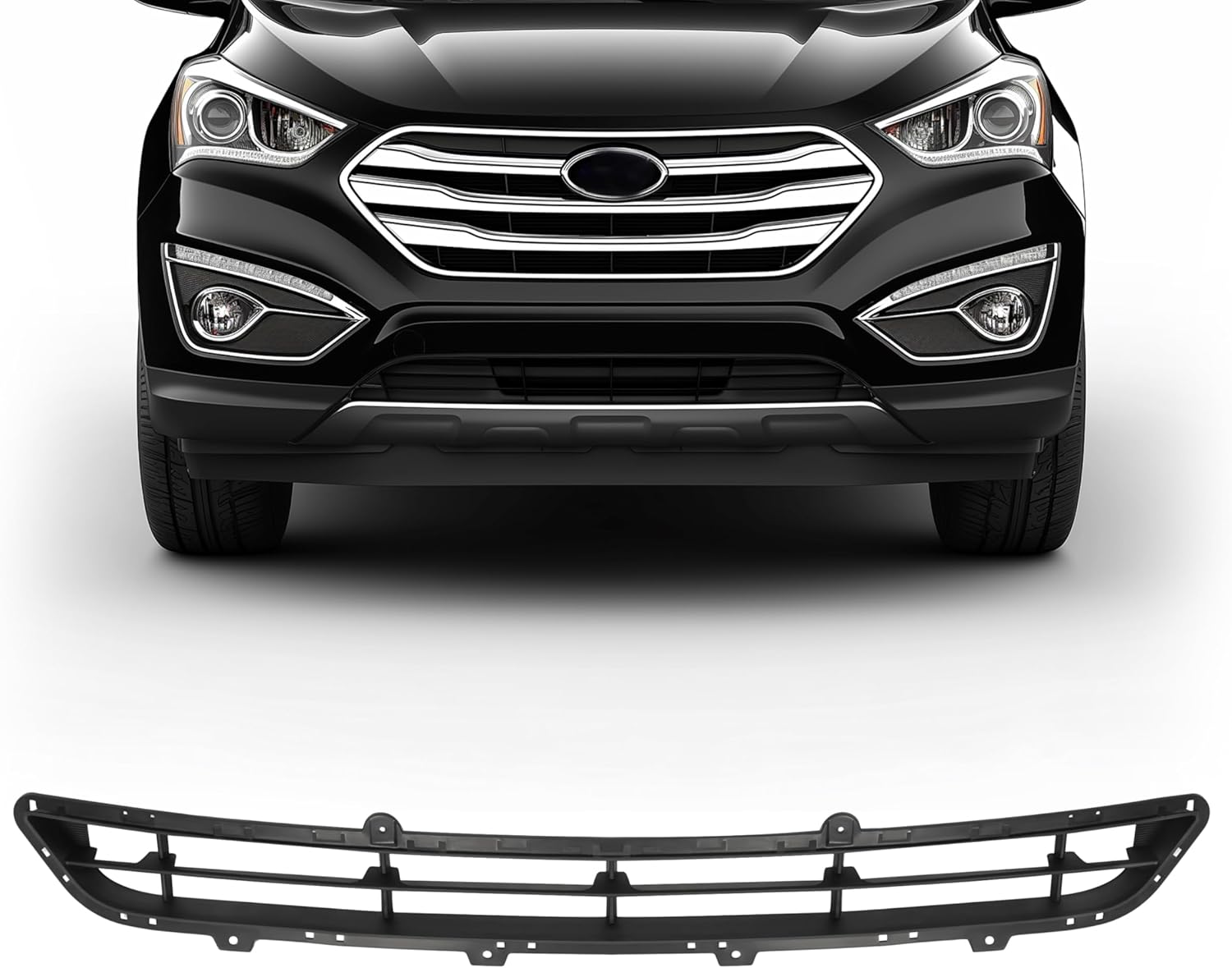 KUAFU Front Bumper Lower Grille Grill Compatible with 2013-2016 Hyundai Santa Fe Sport Replacement for HY1036118 Grille Grill Black PP Plastic