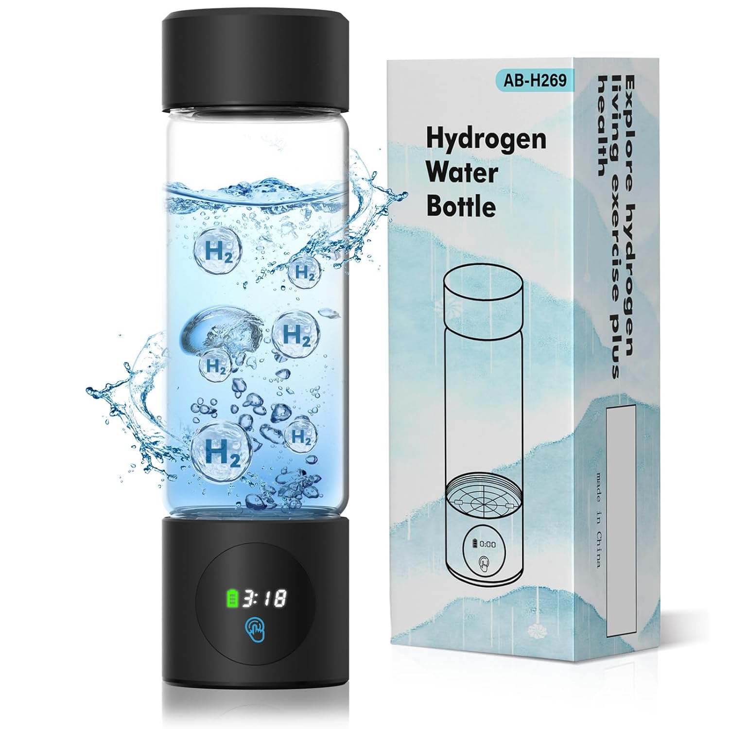 Hydrogen Water Bottle Generator, Portable Rechargeable aquahealth Hydrogen Water, Hydrogen Water Ionizer Machine, with SPE/PEM Technology, for Home Office Travel Fitness Drinking