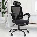Ergonomic Office Chair with Footrest, High Back Swivel Mesh Desk Chair, Big and Tall Rolling Computer Chair with Headrest, Lumbar Support, 3-Level Tilt Backrest for Home, Bedroom, Work (Black)