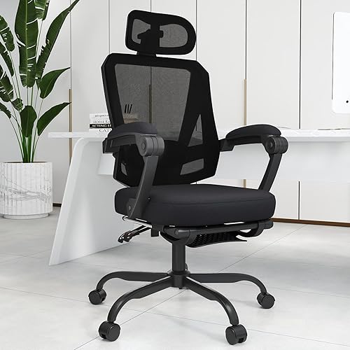 Silla de oficina ergonómica con reposapiés, silla de escritorio de malla giratoria de respaldo alto, silla de computadora grande y alta con