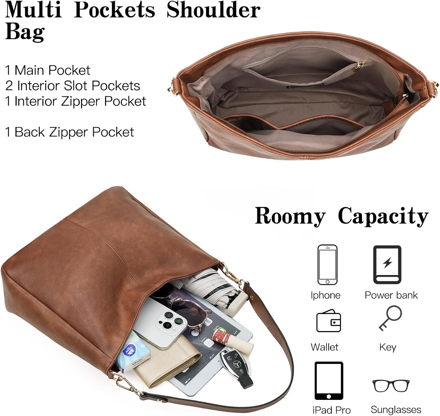 GOIACII Hobo Crossbody Bags for Women 2 Adjustable Straps Shoulder Handbag Ladies Trendy Purses Soft Vegan Leather - Image 3