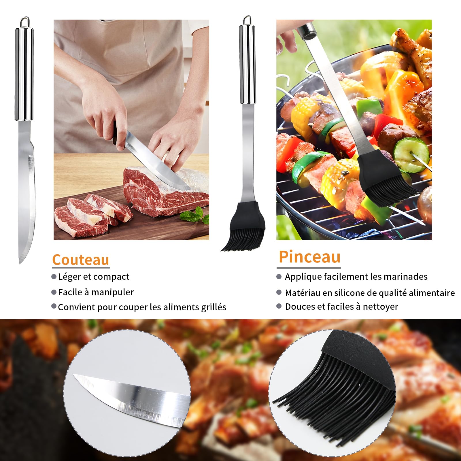 Ensemble Ustensiles Barbecue Acier Inoxydable 11 Pièces - Kit Accessoires Grill avec Sac Portable