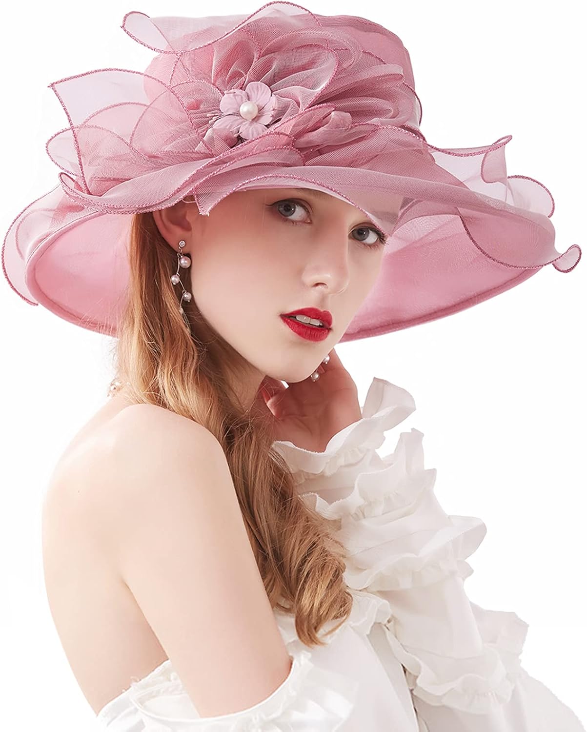 Women Derby Fascinator Hat Organza Church Wedding Hats Wide Brim Cocktail Tea Party Hat - Image 2