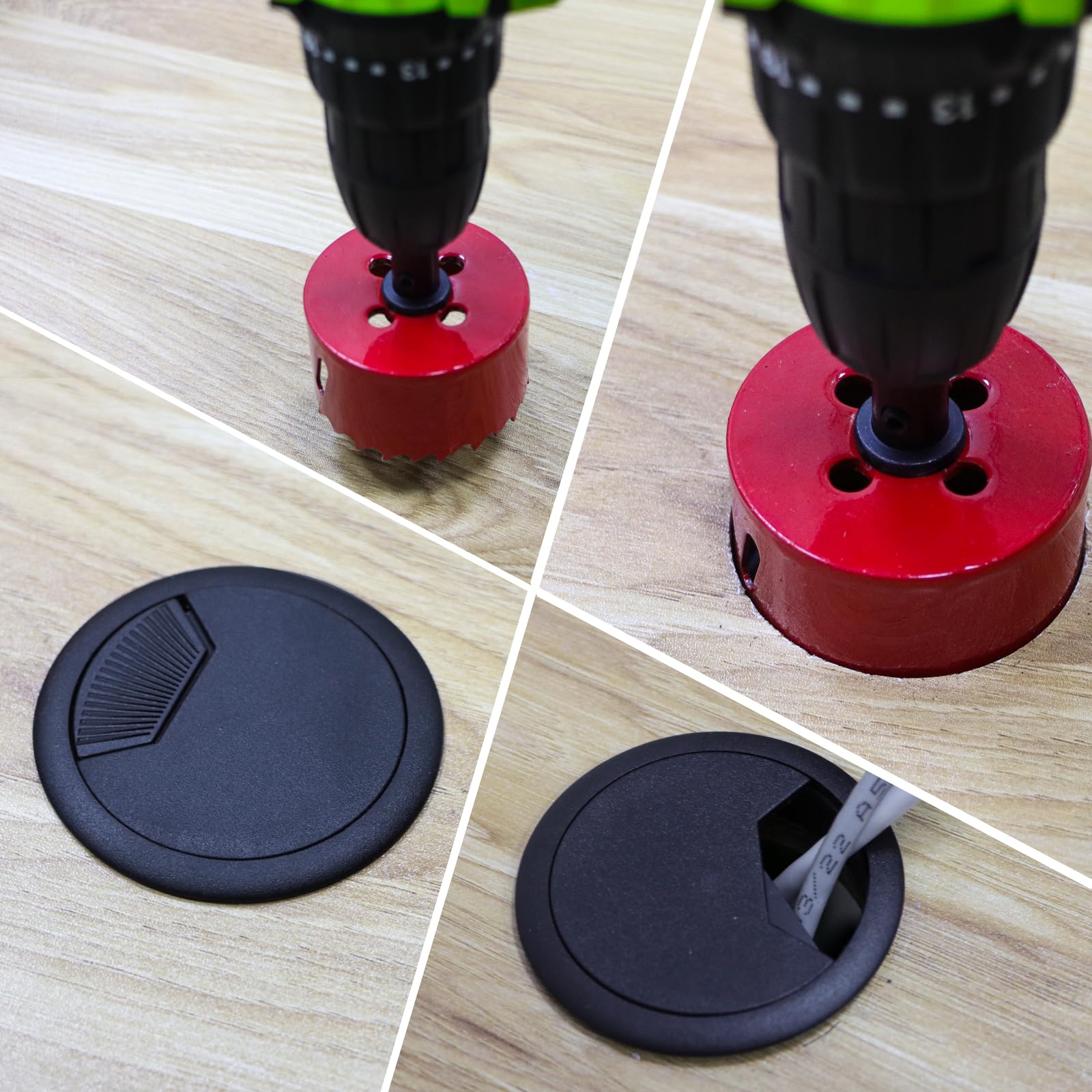 Selutiya 10Pcs Desk Grommet with Hole Saw,60mm Desk Cable Hole Desk Cable Grommet Covers Organize Office and Home Table Cable,Desk Hole Cover,Desk Grommet 60mm(Black) - Image 3