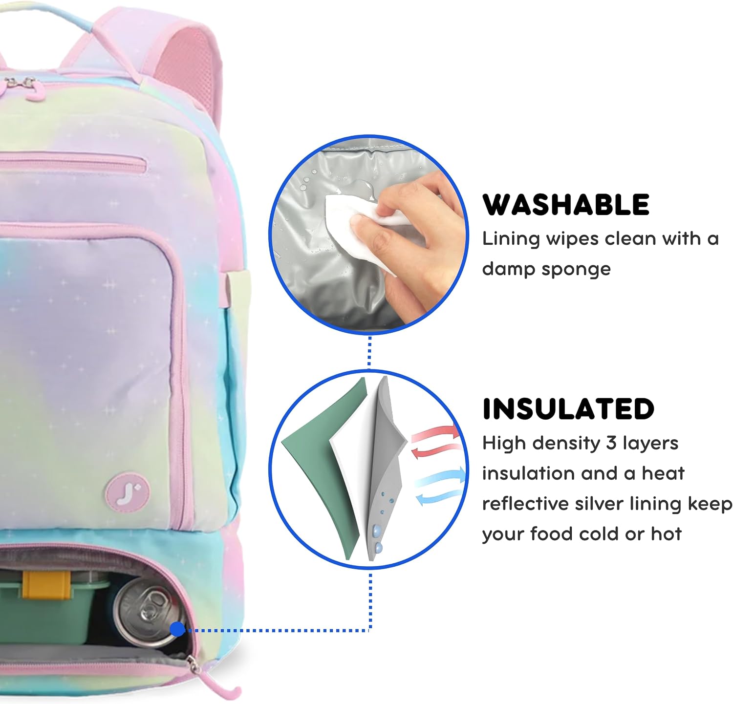 J World New York 2-in-1 Insulated Backpack Lunch Box for Kids. Adult School Bookbag, Aurora, 17 x 13 x 9 Inches image 4