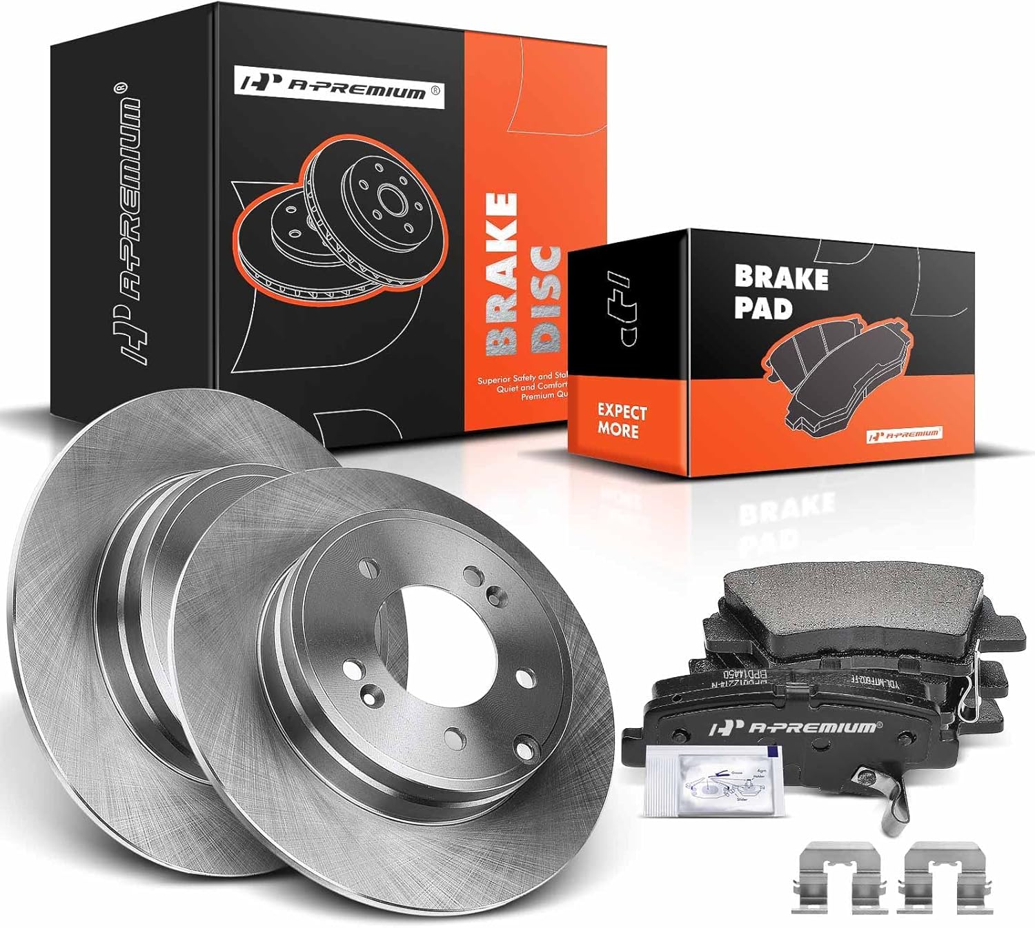 A-Premium 11.14 inch(283 mm) Rear Solid Disc Brake Rotors + Ceramic Pads Kit Compatible with Select Hyundai and Kia Models - Optima 2011-2015, Azera 2012-2017, Sonata 2011-2015, 6-PC Set