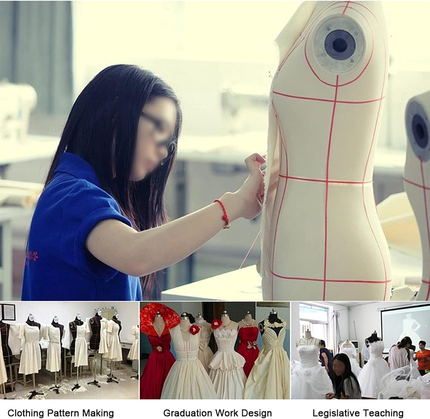 Adjustable Female Mannequin Dress Form for Sewing, Pinnable Half Body Tailors Dummy with Arms, Ideal Dressmaking Model Stand for Beginners and Fashion Designers