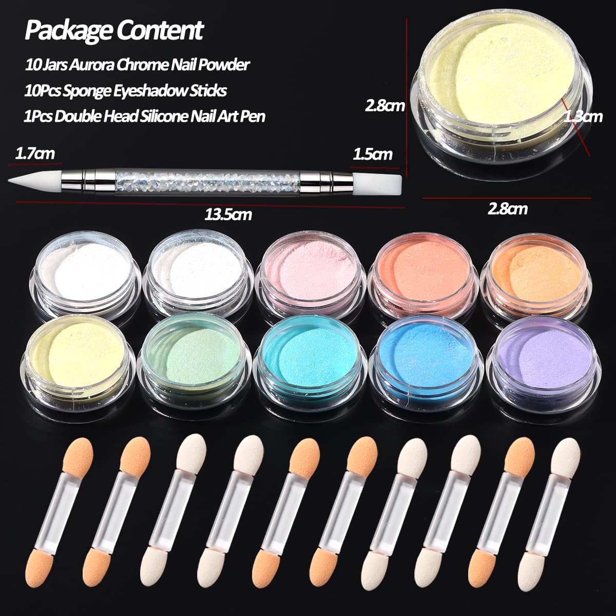 10 colores de sirena perla cromada polvo de uñas, polvo iridiscente Aurora efecto espejo metálico pigmento perlado arte uñas brillo polvo kit para esmalte de gel decoración de uñas 2