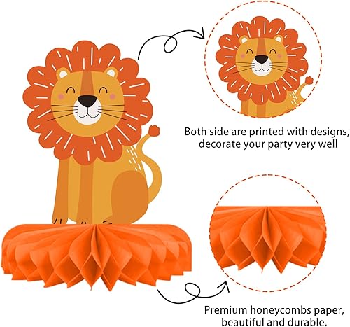 Miniatura 7 de Decoraciones de cumpleaños de safari, centro de mesa  Suministros de fiesta temática de animales de la selva, adornos de mesa de panal para