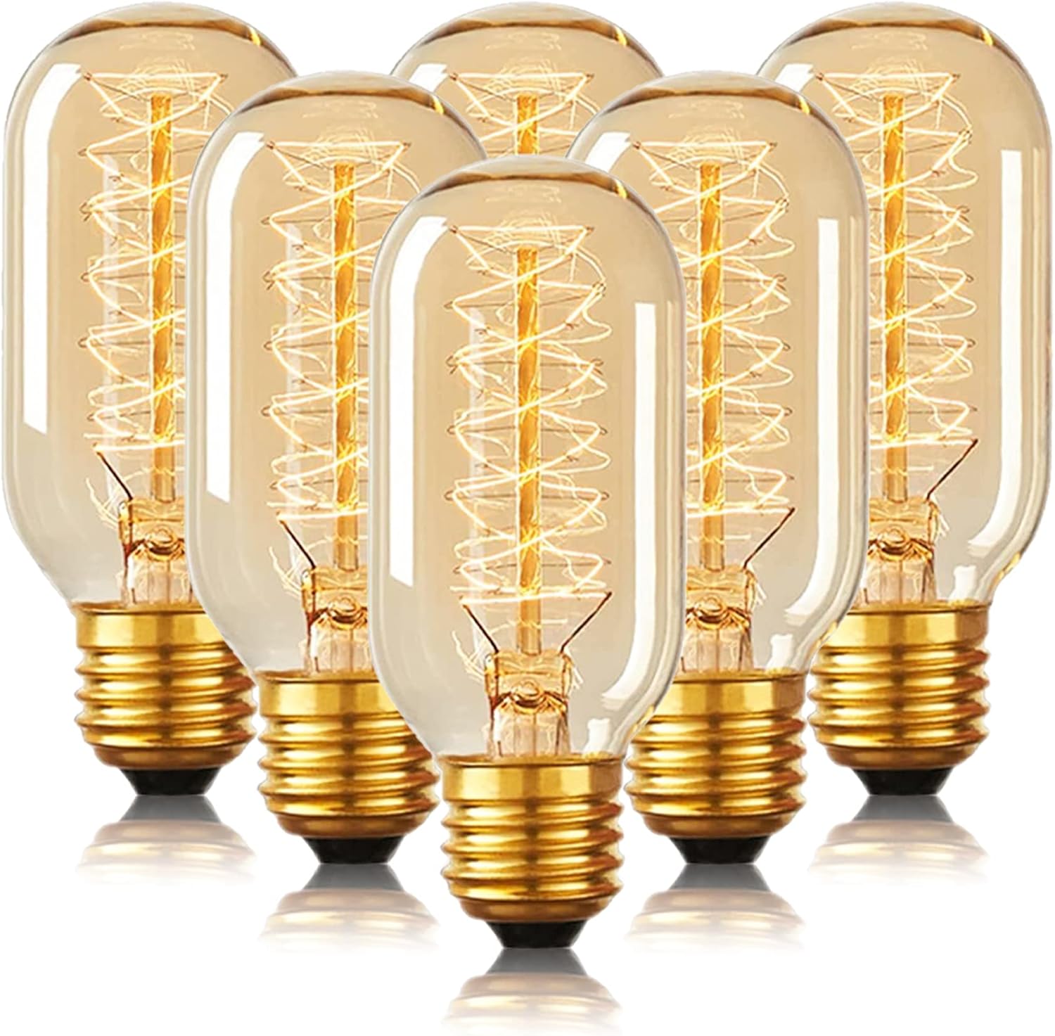 T45 Retro 40W Incandescent Edison Light Bulbs, 6 Packs, 110-130v, E26 Base Dimmable, Edison Bulb 6 Packs, 2200k Amber Warm Yellow, Antique Decoration for for Home, Bedroom, Office