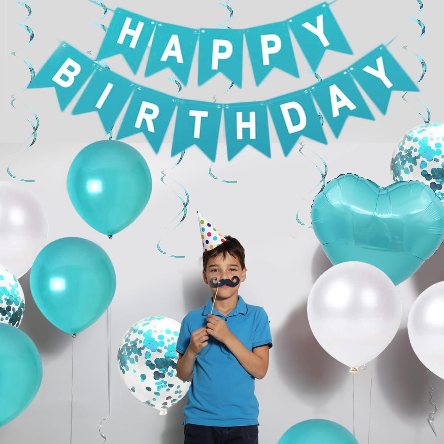 BRT Bearingshui Teal Blue Birthday Decorations, Happy Birthday Banner Decoration, Teal Blue Party Decorations for 1st 13th 16th 18th 21st 30th 40th 50th 60th 70th Birthday Party Supplies - Image 5
