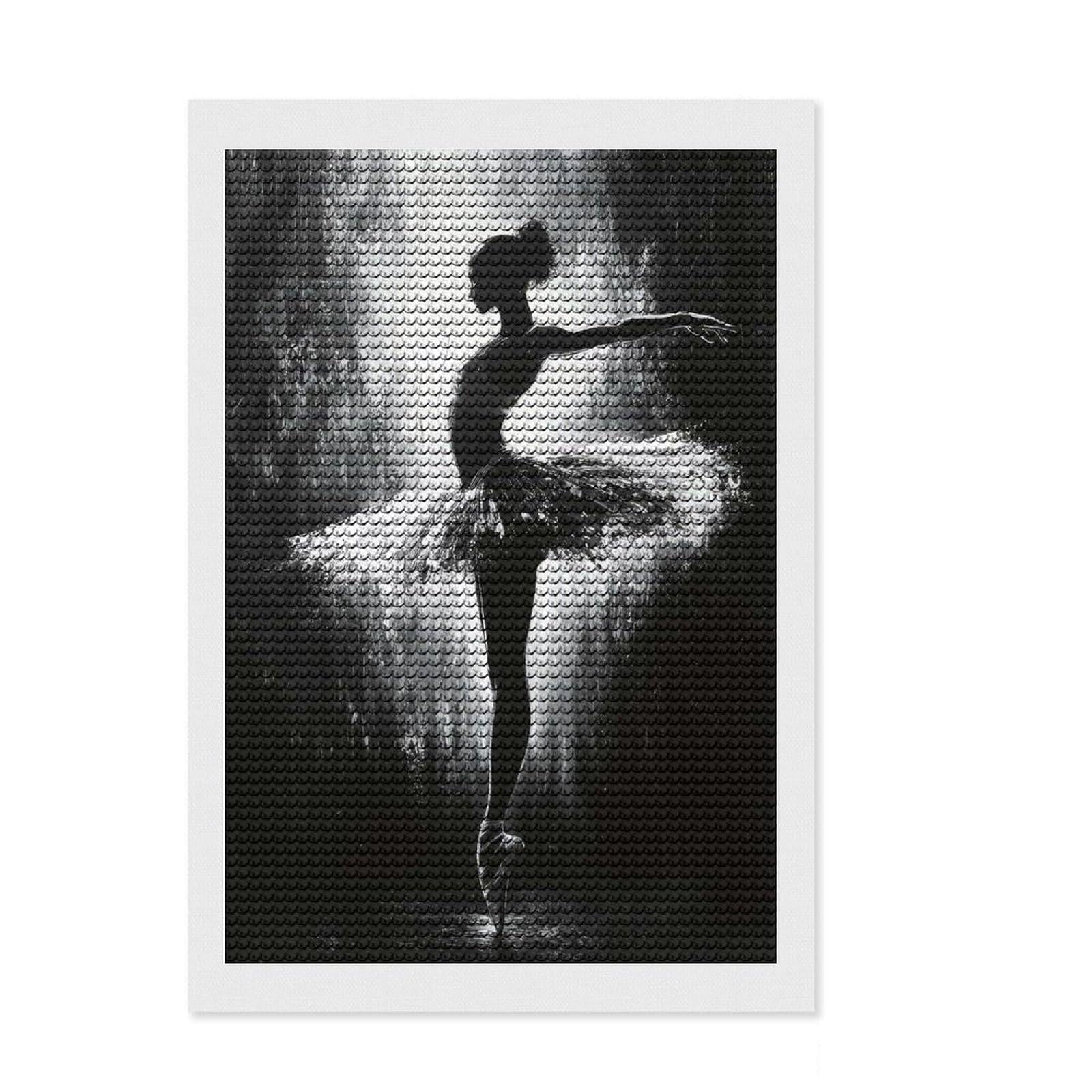 Junmoney Monochrome Ballerina Painting Dance Wall Art Diamond Art Kit 8"x12", Relaxing DIY Hobby, Easy to Follow Symbols, Cosy Home Accent, Festive Craft Gift