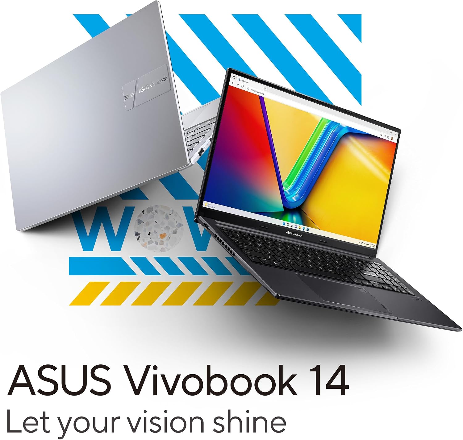 اسس لابتوب فيفو بوك رفيع 14 X1404VA-EB107W i7-1355U 16GB 512GB PCIe G3 SSD، انتل UMA، ويندوز 11 هوم، 14 انش، كاميرا ويب HD، بصمة اصبع، كيبورد انجليزي-عربي باضاءة خلفية - 16GB 2026 - view 2