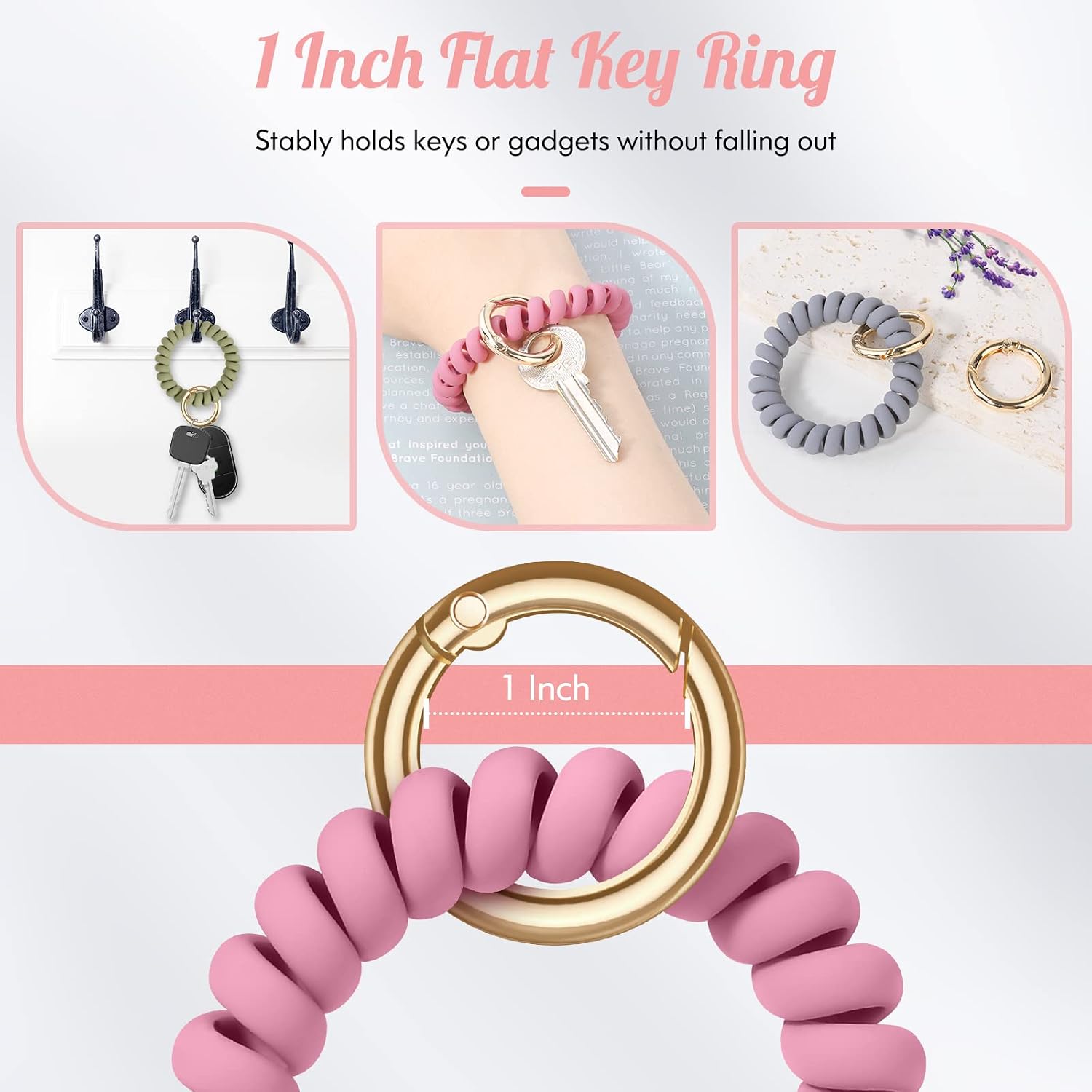 6 Pcs Stretchable Wristband Keychains - Spiral Wrist Coil For Keys, ID Badges, Gym, Pool, Sauna