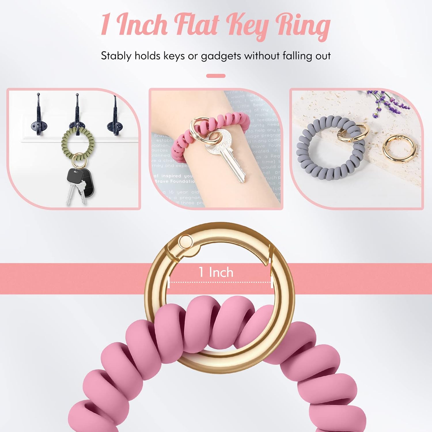 Miniatura 6 de 6 pulseras elásticas con llavero de muñeca, pulsera flexible en espiral de resorte, pulsera de muñeca con espiral flexible, soporte para llaves,