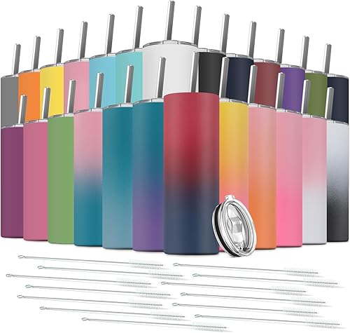 Miniatura 7 de Vaso con popote y tapa, taza de viaje para café aislada de 20 onzas, acero inoxidable, doble pared, reutilizable, para bebidas heladas, regalo para