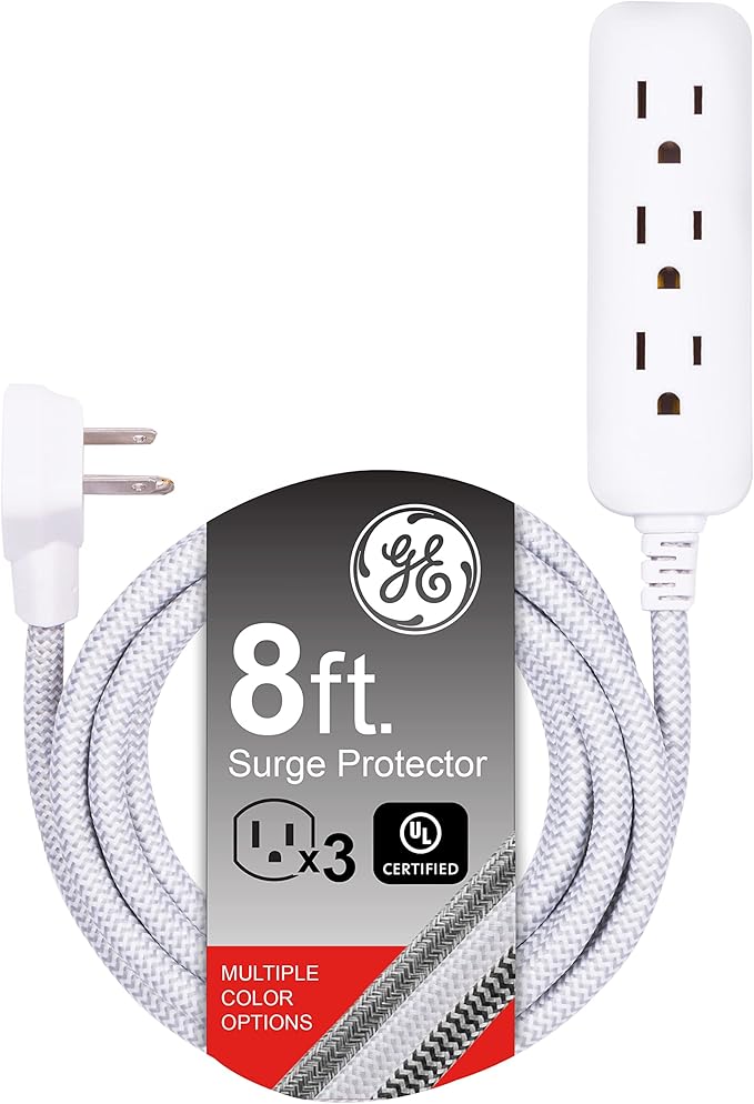 GE 3Outlet Power Strip Surge Protector 8 Ft Braided Long