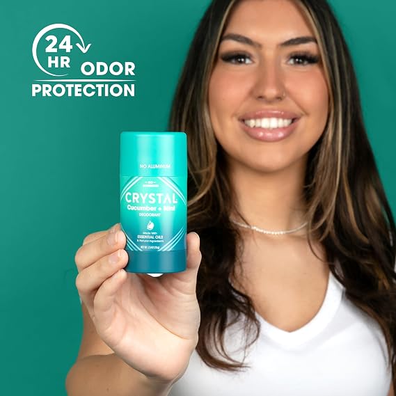 Crystal Magnesium Solid Stick Natural Deodorant, Non-Irritating Aluminum Free Deodorant for Men or Women, Safely and Effectively Fights Odor, Baking Soda Free, Cucumber + Mint, 2.5 oz (Pack of 2)