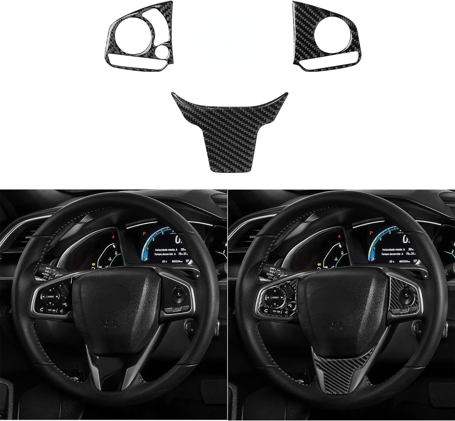 Car 10th Gen Civic Accessories Real Carbon Fiber Steering Wheel Cover Trims Inner Button Sticker Compatible with Honda Civic 2021 2020 2019 2018 2017 2016 CR-V 2017-2022 (Black)