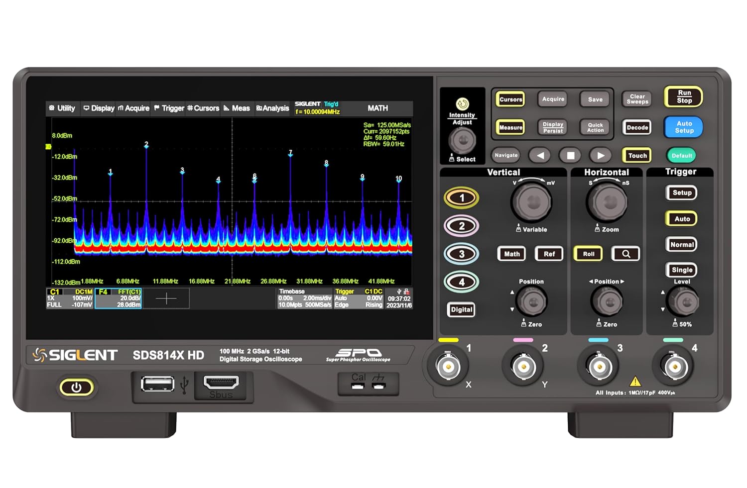 Siglent SDS814X HD 100MHz 4-Channel 12-Bit Mixed Signal Oscilloscope - 2GSa/s, 50Mpts Memory, High-Res Display