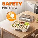 Boîte à Bento pour adultes avec 4-Compartment Boîte à Bento sans danger avec cuillère à soupe et micro-ondes