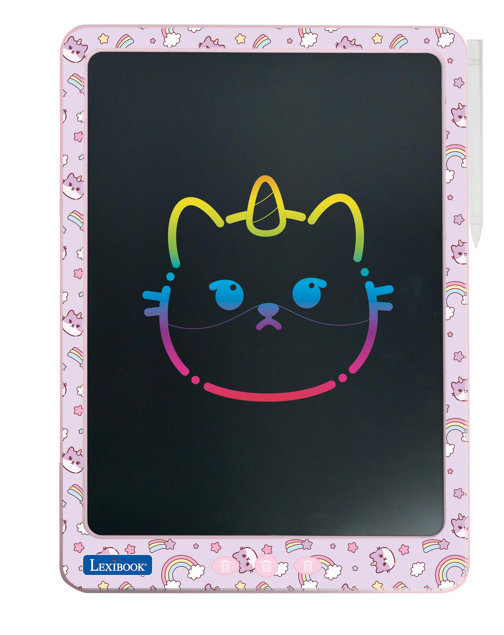LEXIBOOK, Power Draw®, Electronic drawing slate with stylus included, Large 14’ E-Ink LCD screen, Infinite erasing, 10,000-hour battery life, Pink, CRT14GLXB