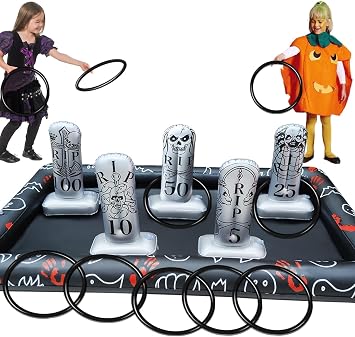 Upgraded Stability & Plastic Ring Giant Tombstone Ring Toss Games Halloween Party Game Favors for Kids Inflatable Game Halloween Party Decor Outdoor Carnival Game Classroom Indoor School Yard