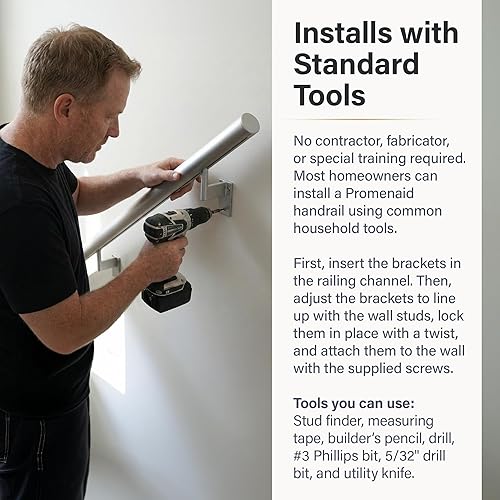 Miniatura 6 de Promenaid Kit de pasamanos empotrados de 18 pies, color plateado, pasamanos completos para interiores y exteriores para escaleras, barandilla
