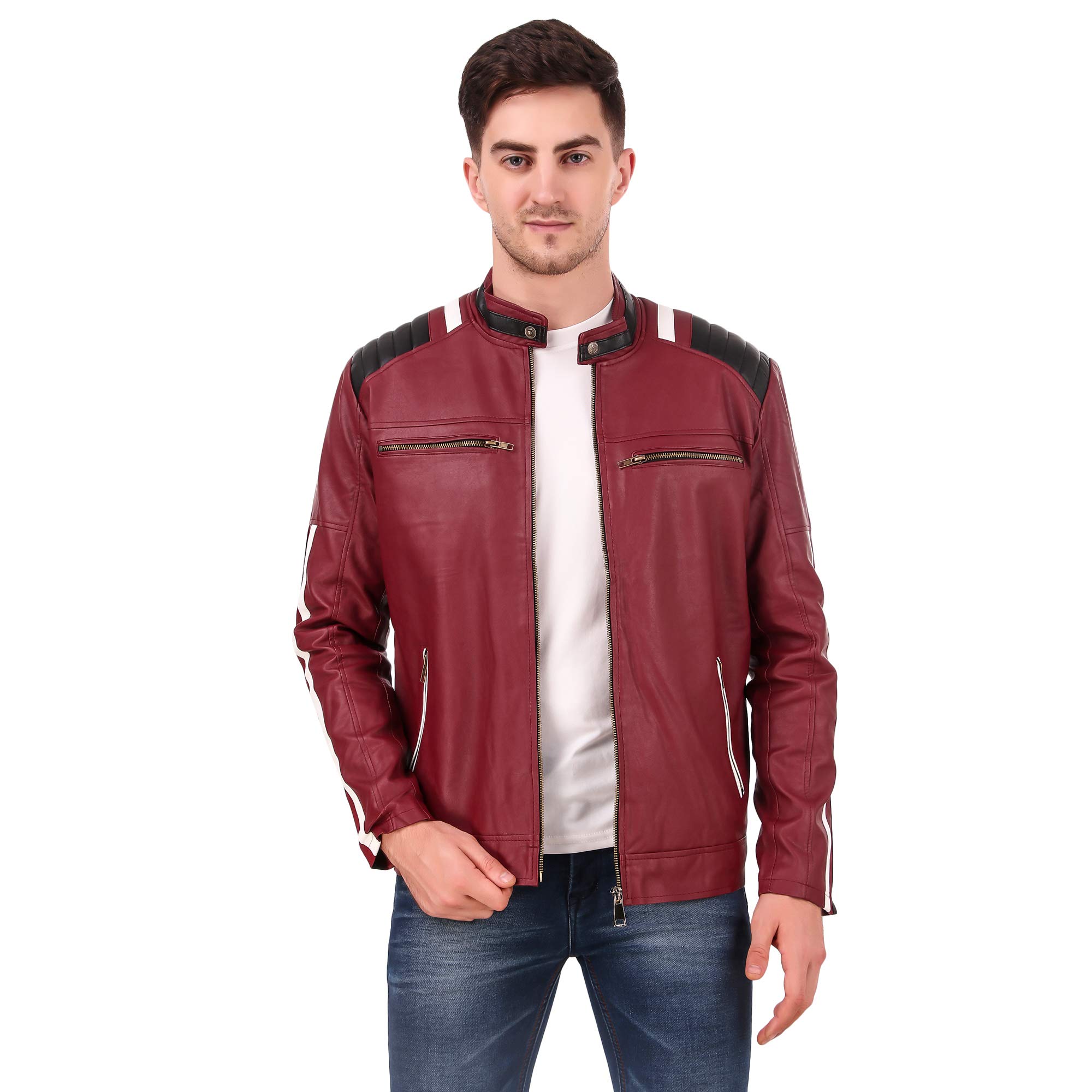 Men's Solid Biker Jacket-image-10