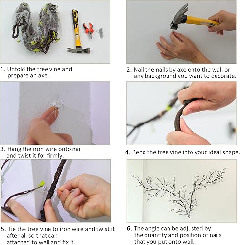 Miniatura 5 de Ramas de árbol de flores artificiales grandes y flexibles de 118 pulgadas, ramitas de cerezo, tronco de madera de hiedra, plantas colgantes falsas