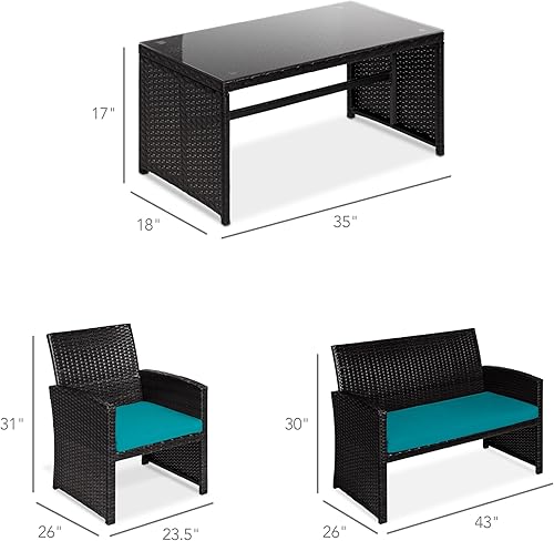 Miniatura 45 de Best Choice Products Juego de muebles de conversación de patio de mimbre al aire libre de 4 piezas para patio trasero con mesa de café, cojines de
