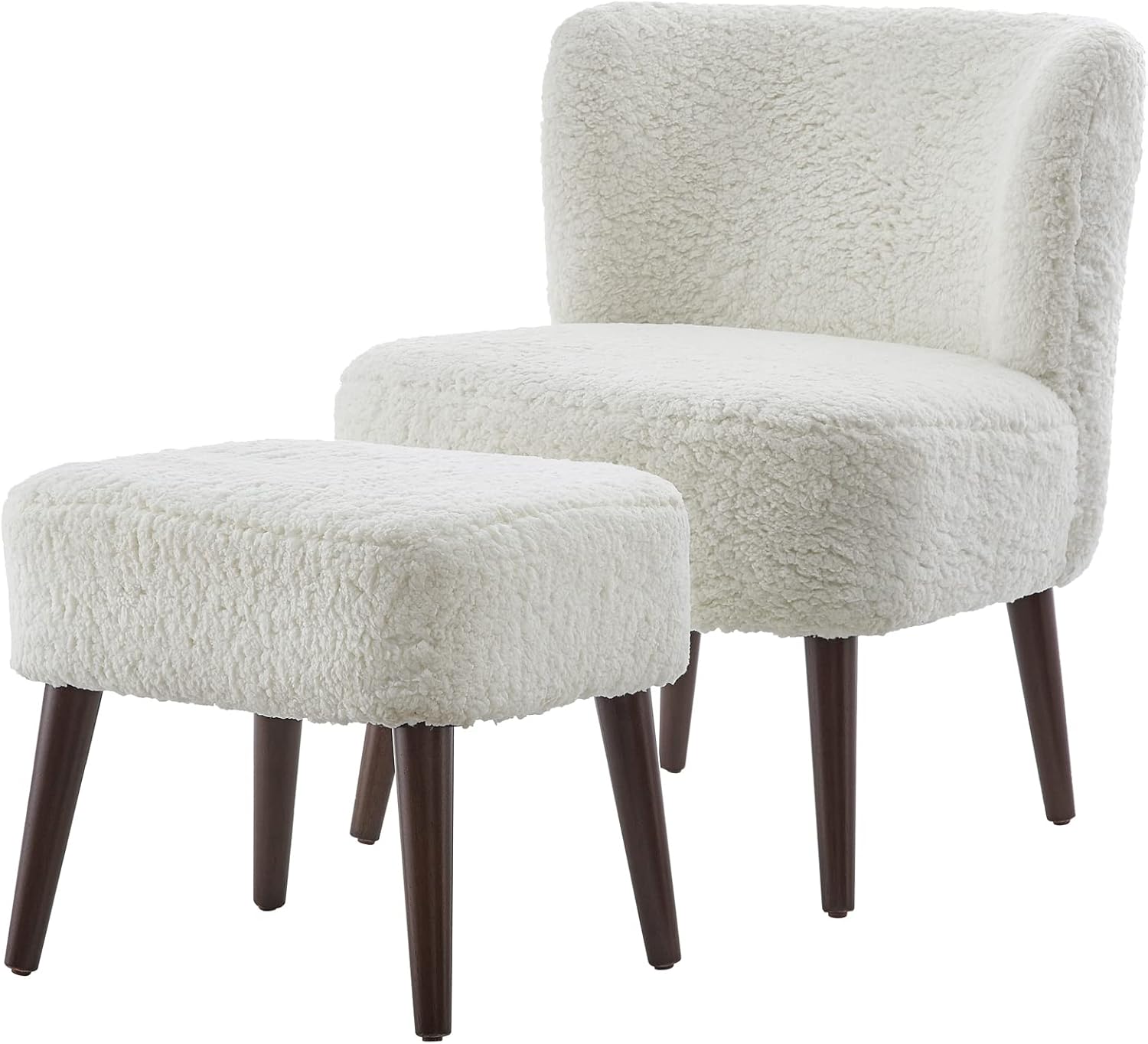 Ball & Cast HSA-6028 Chair with Ottoman, 17.5" H Seat & 16" H Seat, White Fluffy Fabric