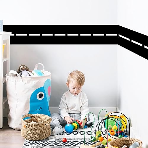 Miniatura 7 de Giant Road Wall Decal Extra Large Road Sign Wall Decals 141 Inch Vinyl Road Wall Sticker Peel and Stick Black Track Stickers for Wall Border Decals