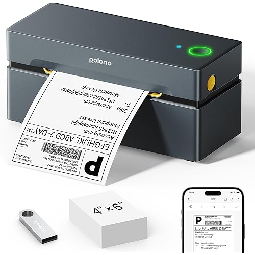 POLONO Bluetooth Thermal Shipping Label Printer, Wireless 4x6 Shipping Label Printer for Small Business, Support iOS, Android, Windows, Mac. Compatible with Amazon, Ebay, Shopify, Etsy, USPS (Grey)