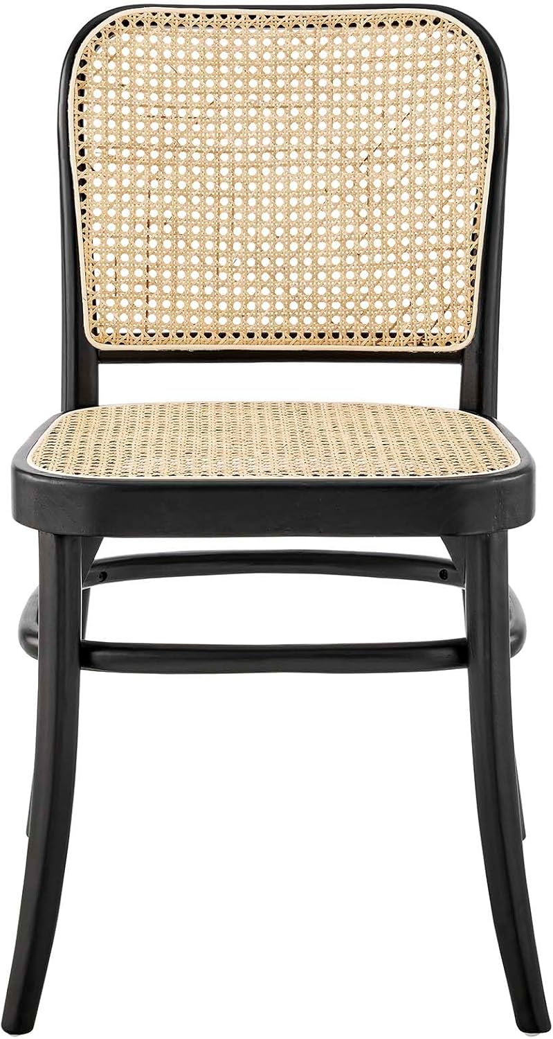 Modway Winona Elm Wood Cane Rattan Seat, Dining Side Chair - Set of 2, Black
