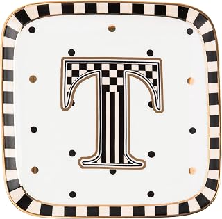 MACKENZIE-CHILDS Ceramic Monogram Dish, Decorative Letter Plate, 5.75 Inches, T