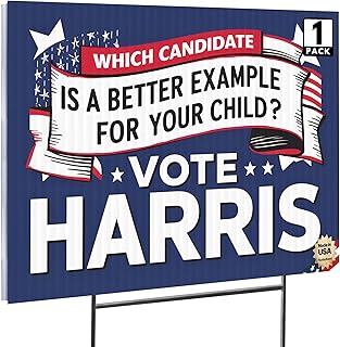 Vote Harris' Yard Sign with Stakes, Double Sided Political Yard Sign for Democratic Party D1 (1-Pack 16x12)