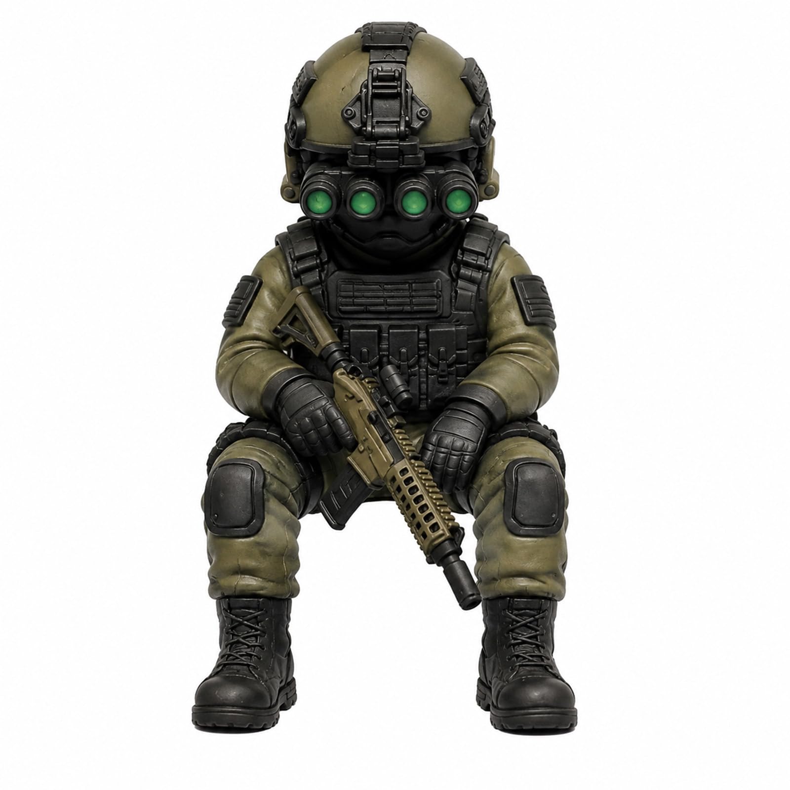 Orsefeliy Tactical Soldier Figurine, Realistic Sitting Forces Statue with Gun & Goggles, Detailed Ornaments for Home, Car and Office, Army Soldier Gift for Veterans and Military Enthusiasts