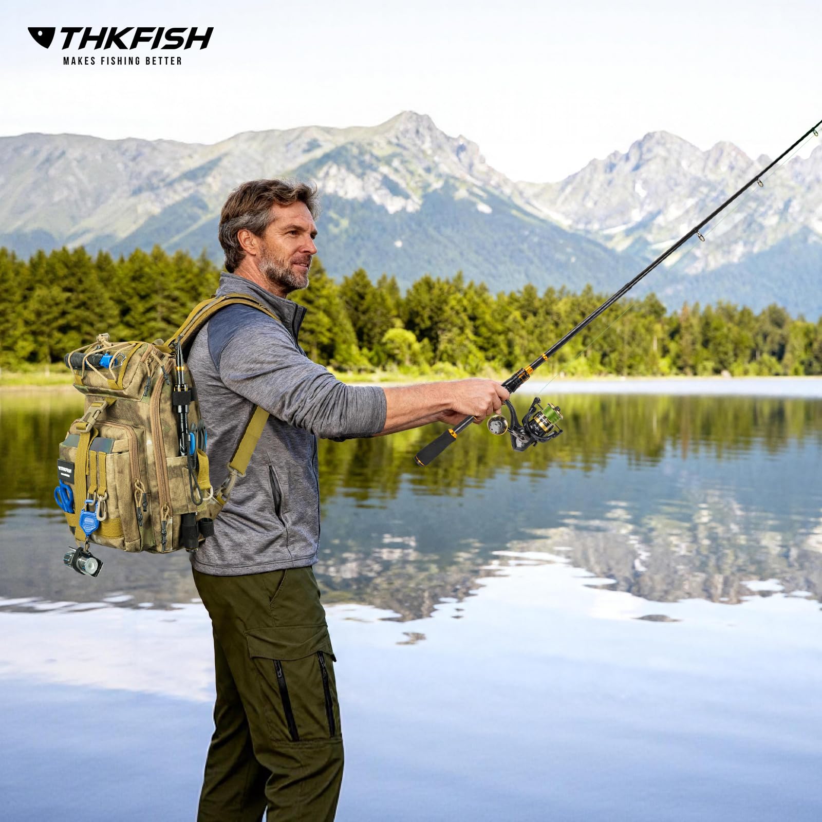 THKFISH Angelrute und Rolle Combo mit Angeln Rucksack, Angelset Anfänger Komplett mit Kohlefaser Teleskop-Angelrute, Angelwerkzeuge, Spinnrolle, Baitcast Zubehör für Salz-/Süßwasser