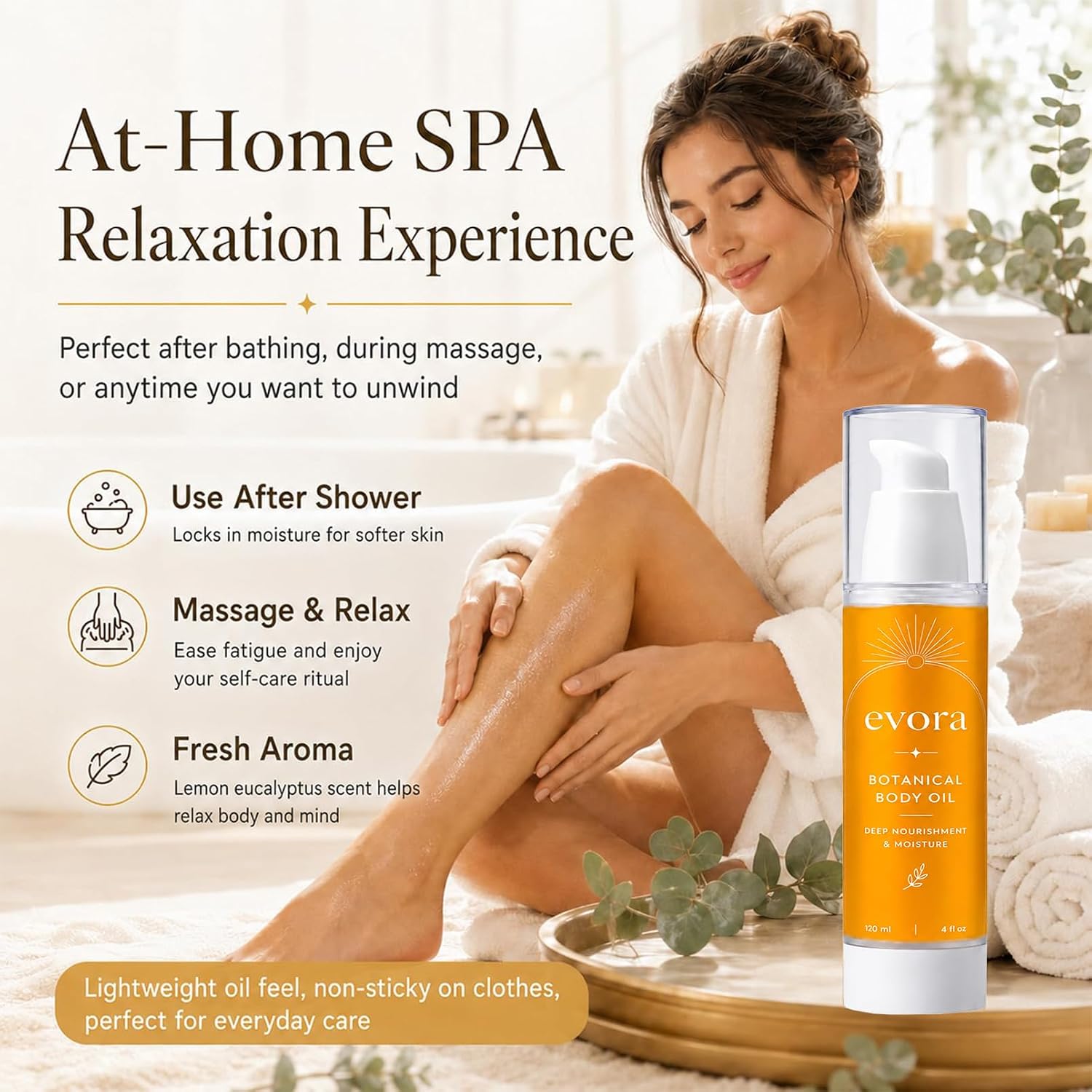 Evora Botanical Body Oil, Wakame Algae, Brazil Nut & Passionflower Seed Oils, Lightweight Firming Massage Oil for Smoother-Looking Skin & Cellulite Appearance, Non-Greasy Hydrating Body Oil, 4 Fl Oz