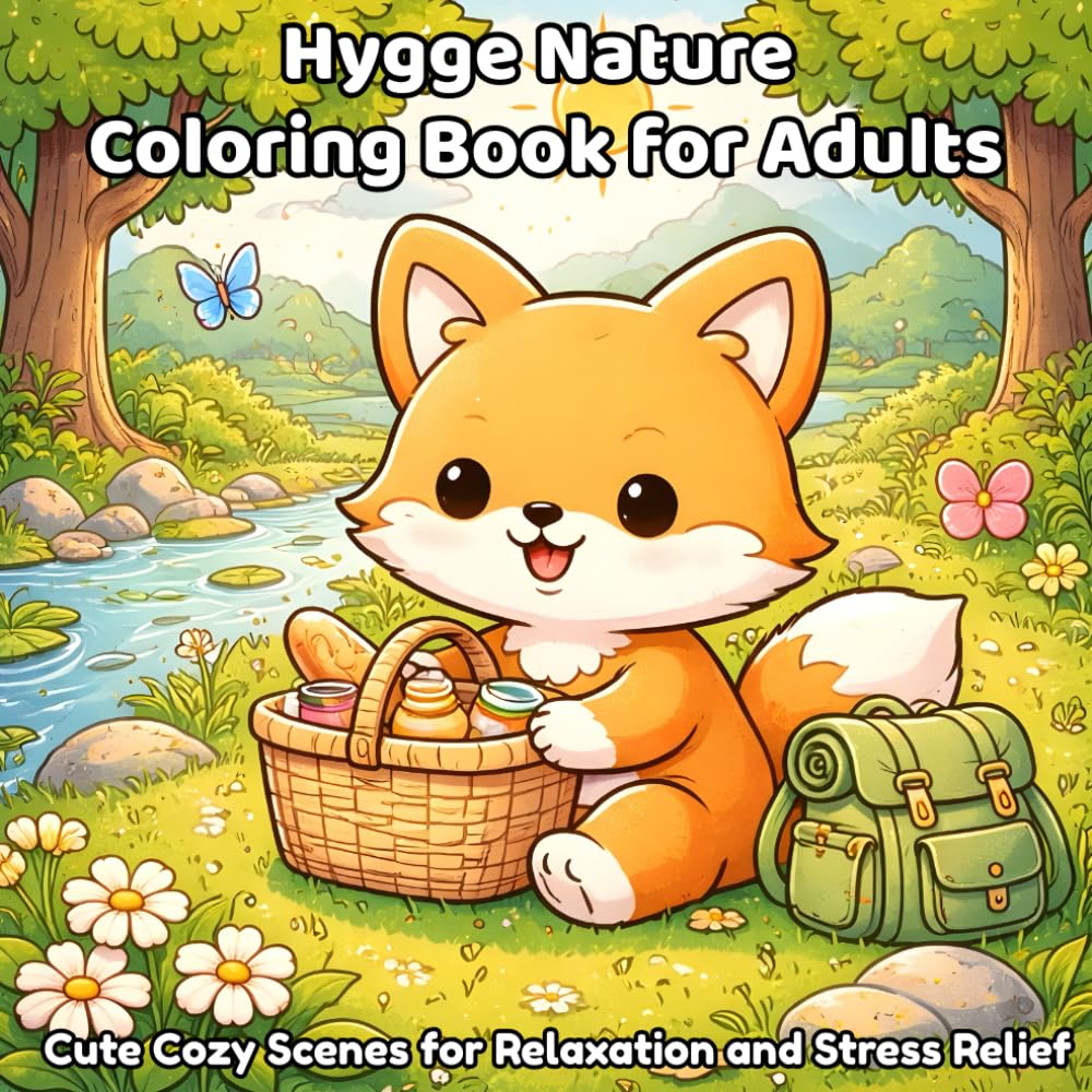 Hygge Nature Coloring Book for Adults: Cute Cozy Scenes for Relaxation and Stress Relief (Forest Tea Time)