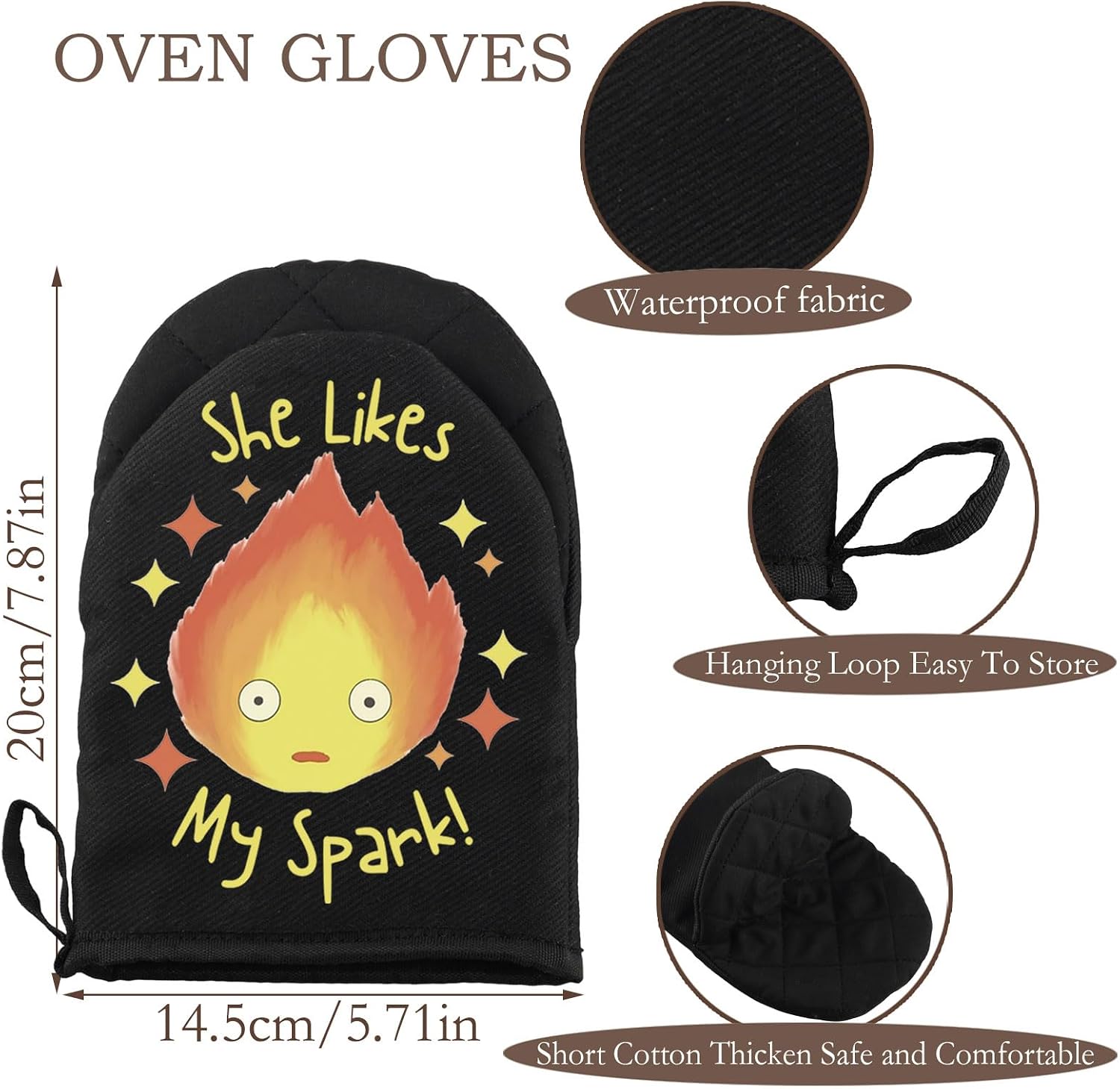WCGXKO Calcifer Oven Glove Bake Short Oven Mitt Calcifer Gift Japanese Anime Inspired Merchandise for Anime Lovers (She Likes G)