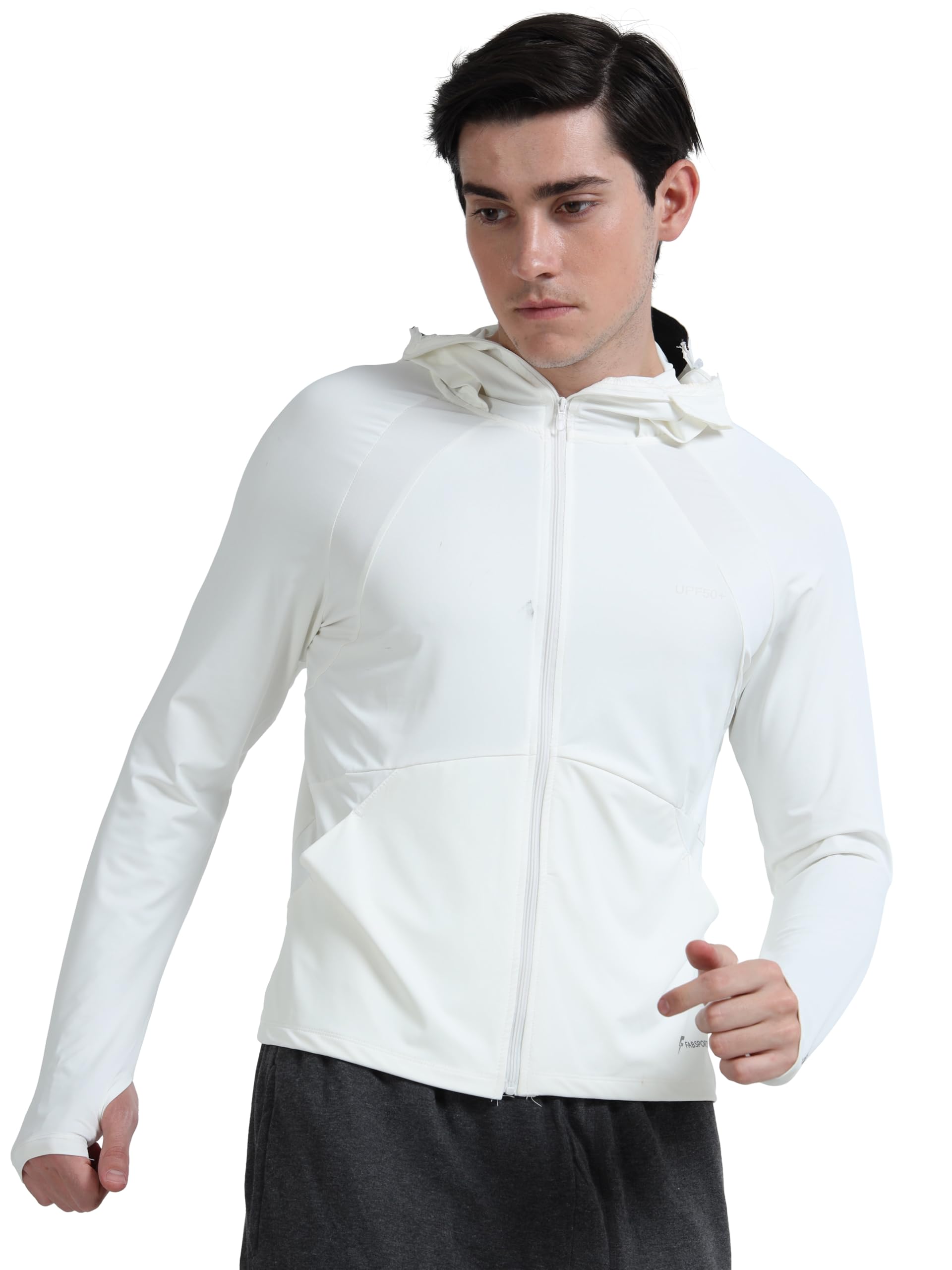 FABSPORTS Men's Nylon Standard Length UV Protection Sun Screen Jacket, Sun Protection Clothing, Lightweight with UPF 50+ for Outdoors, White, Medium - Image 6 thumbnail
